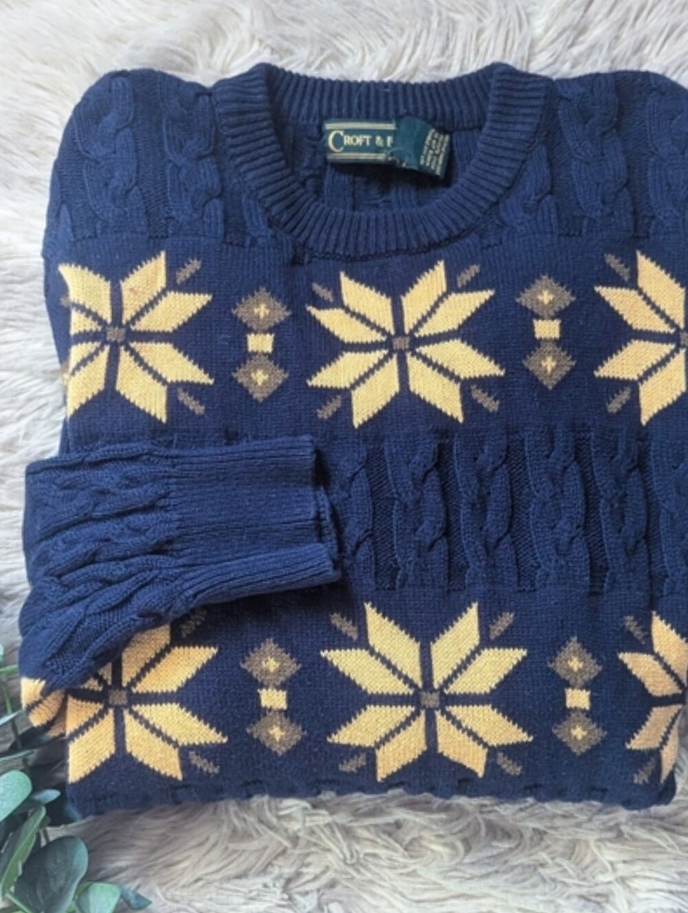 Vintage Croft & Barrow 90s Men's Fair Isle Cable Knit Sweater